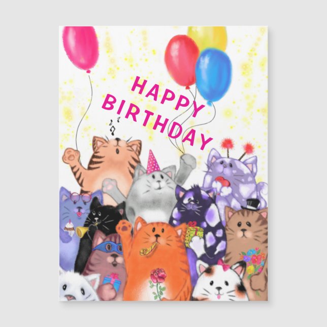 Tarjeta de cumpleaños magnética de gatos divertido (Anverso)