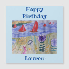 Tarjeta de cumpleaños magnética de velas y flores