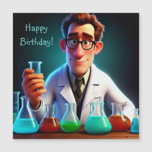 Tarjeta de cumpleaños magnética del científico fel