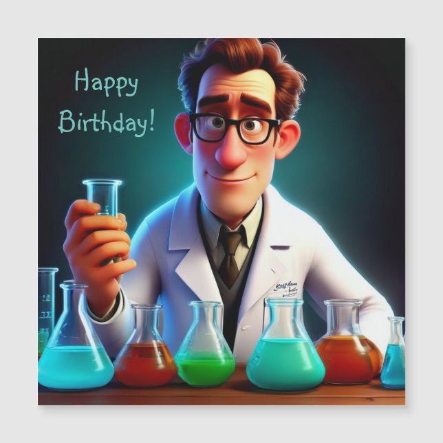Tarjeta de cumpleaños magnética del científico fel (Anverso)