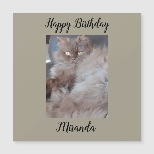 Tarjeta de cumpleaños magnética del gato cuerdo (Anverso)