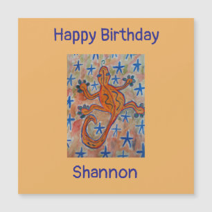 Tarjeta de cumpleaños magnética Gecko naranja