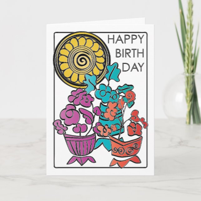 Tarjeta de cumpleaños Mah Jongg Flowers 02 (Anverso)