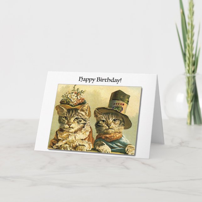Tarjeta de cumpleaños Mah Jongg Gatos victorianos (Anverso)