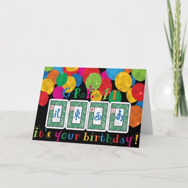 Tarjeta de cumpleaños Mah Jongg NEWS (Anverso)