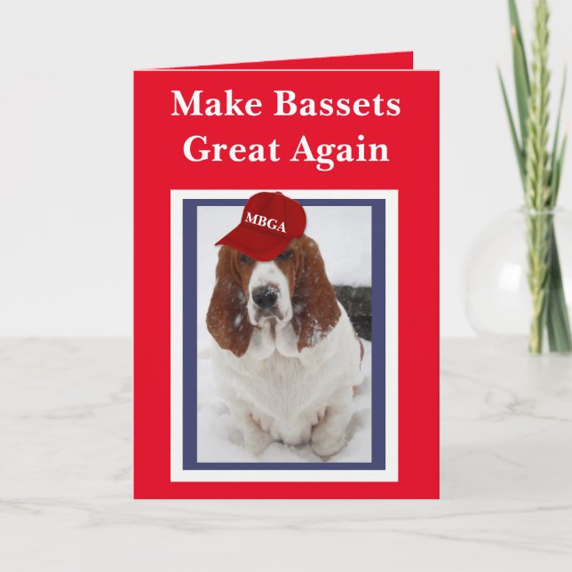 Tarjeta de cumpleaños "Make Bassets Great Again" (Anverso)
