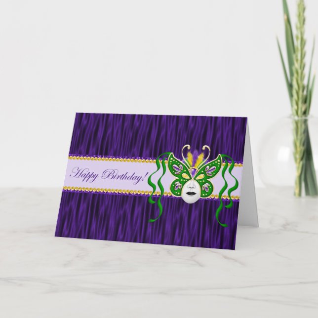 Tarjeta de cumpleaños Mardi Gras (Anverso)