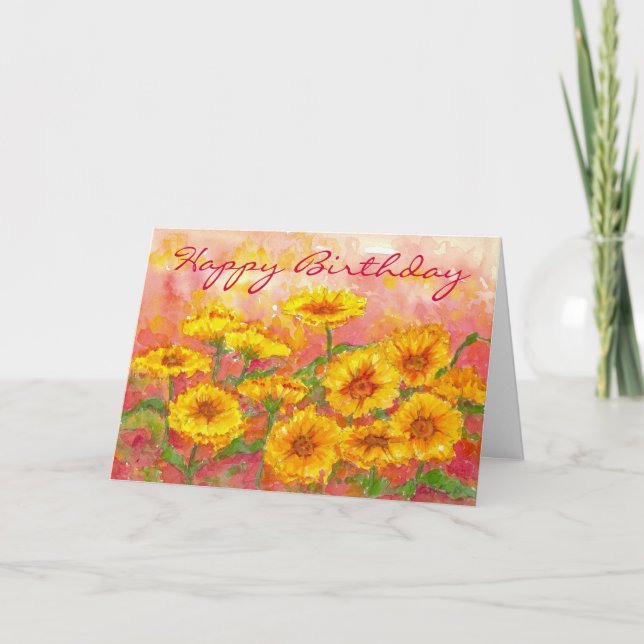 Tarjeta de cumpleaños Marigold Autumn Flower Water (Anverso)
