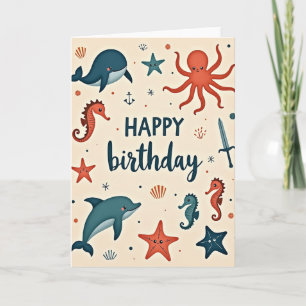 Tarjeta de cumpleaños marina alegre