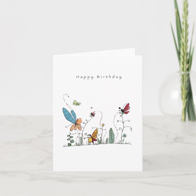 Tarjeta de cumpleaños, mariposas y hadas de cumple (Anverso)