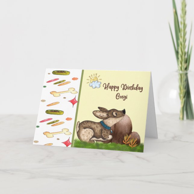 Tarjeta de cumpleaños mascota para Corgi Dog. (Anverso)