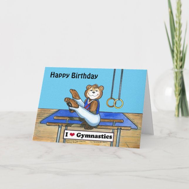Tarjeta de cumpleaños masculina para gimnastas (Anverso)