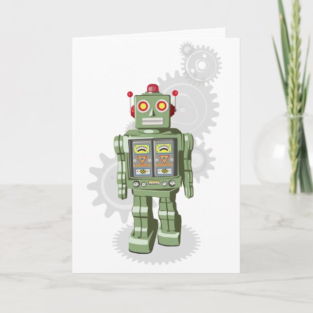 Tarjeta de cumpleaños Mechanical Toy Robot (Anverso)