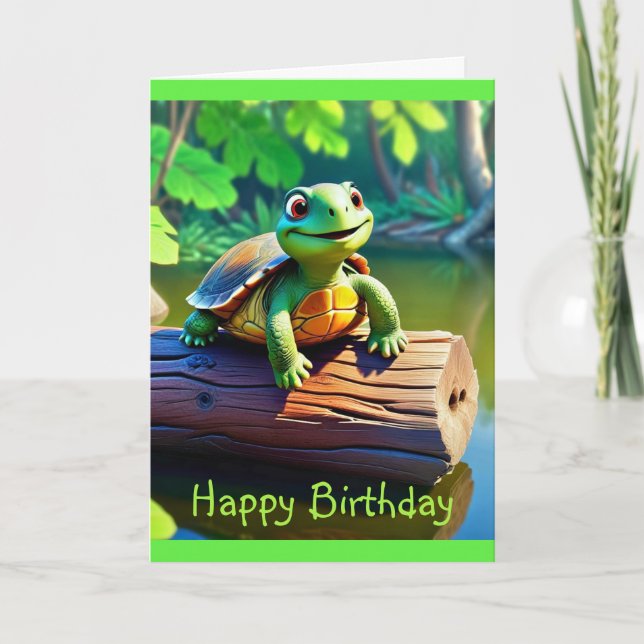 Tarjeta de cumpleaños media de la tortuga feliz (Anverso)