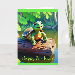 Tarjeta de cumpleaños media de la tortuga feliz