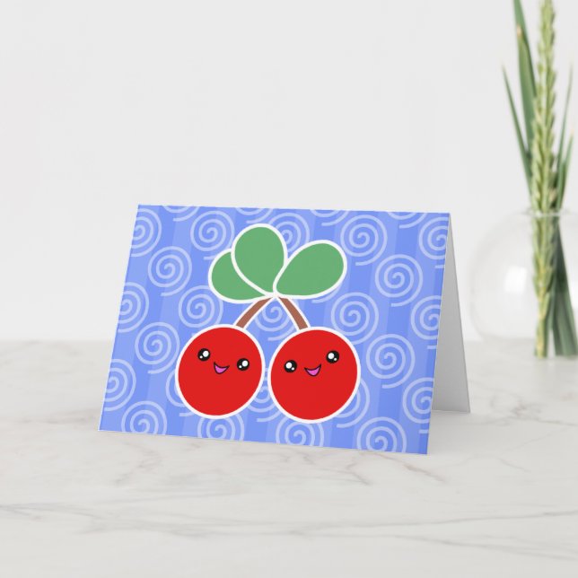 Tarjeta de cumpleaños Merry Cherries Kawaii (Anverso)