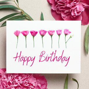 Tarjeta de cumpleaños mínima con flores rosas