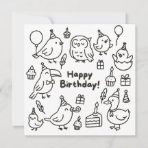 Tarjeta de cumpleaños Minimal Bird Doodle