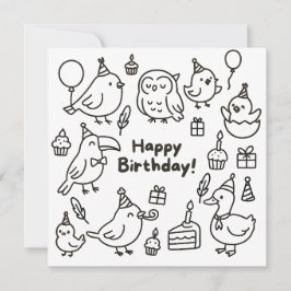 Tarjeta de cumpleaños Minimal Bird Doodle