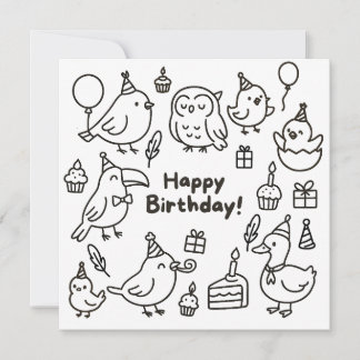 Tarjeta de cumpleaños Minimal Bird Doodle
