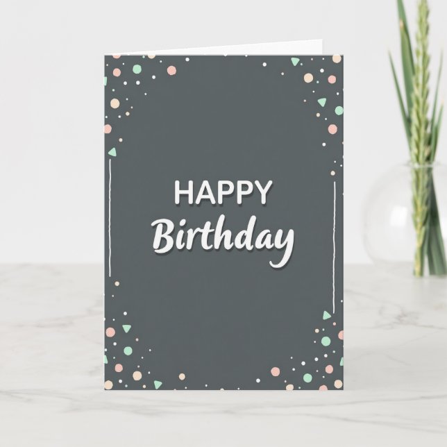 Tarjeta de cumpleaños minimalista con confeti (Anverso)