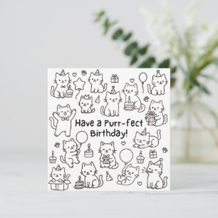Tarjeta de cumpleaños Minimalista de Gato Doodle P