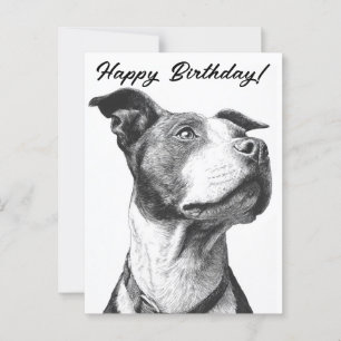 Tarjeta de cumpleaños minimalista Pitbull en blanc