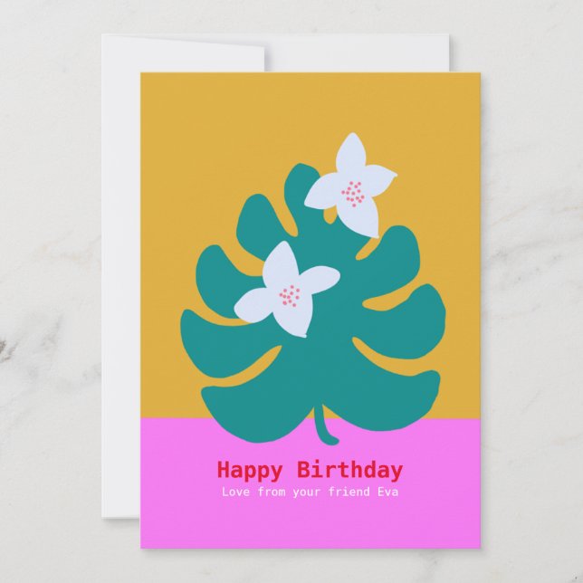 Tarjeta de cumpleaños moderna de moda floral de pa (Anverso)