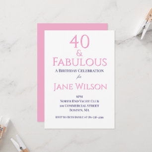 Tarjeta de Cumpleaños Moderna Rosa Marino 40 Fabul