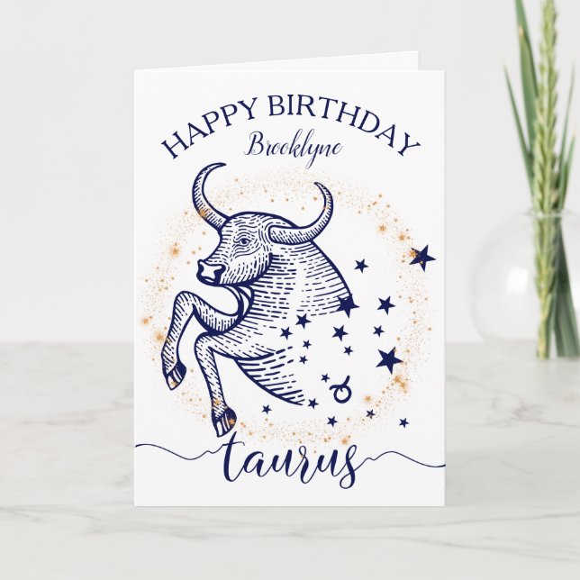Tarjeta de cumpleaños monocroma Taurus Zodiac (Anverso)