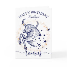 Tarjeta de cumpleaños monocroma Taurus Zodiac