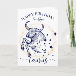 Tarjeta de cumpleaños monocroma Taurus Zodiac