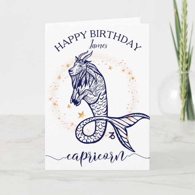 Tarjeta de cumpleaños monocroma Zodiac de Capricor (Anverso)
