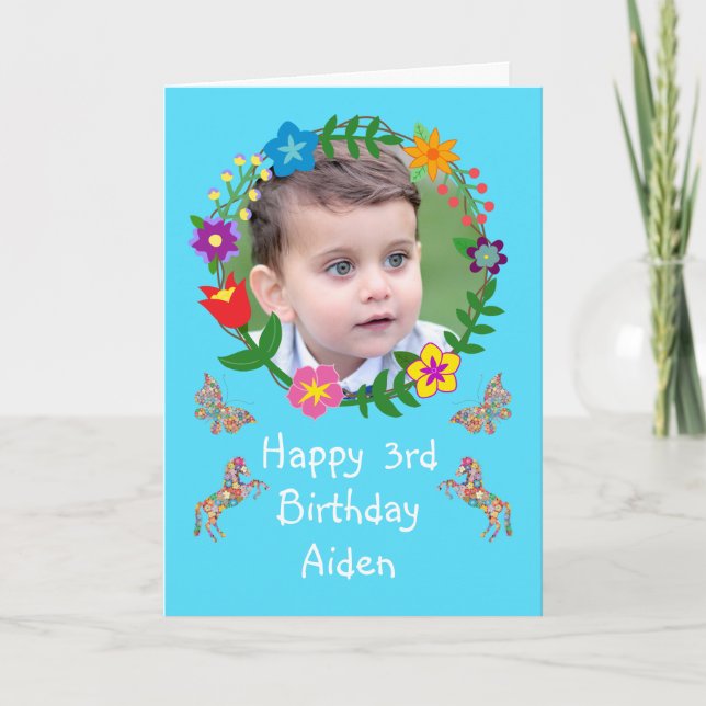 Tarjeta de Cumpleaños Monos Foto Mariposas Caballo (Anverso)