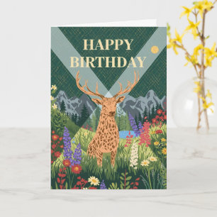 Tarjeta de cumpleaños Montaña Flor Silvestre Cierv
