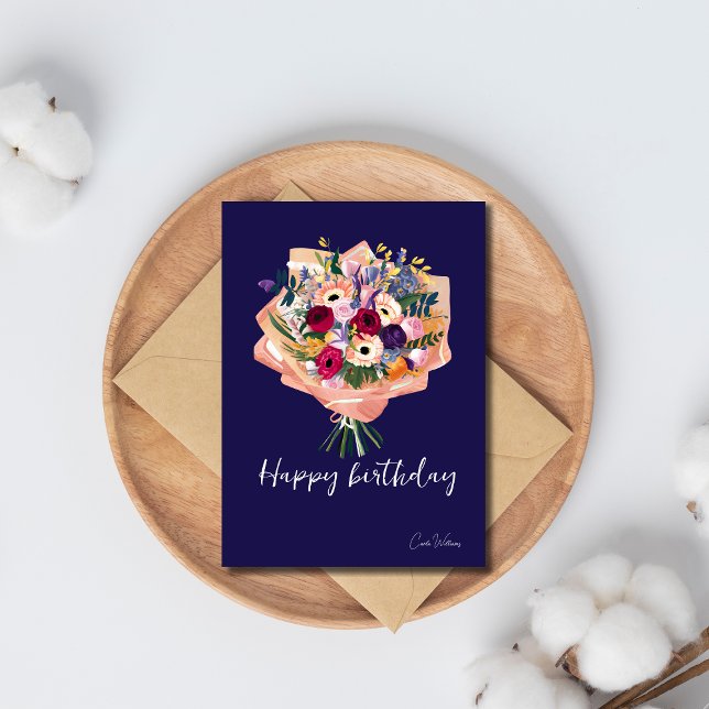 Tarjeta de cumpleaños morada preciosa con flores d (Subido por el creador)