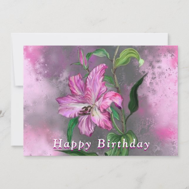 Tarjeta de cumpleaños Morple Pink Lily Flowers (Anverso)