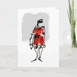 Tarjeta de cumpleaños mujer con vestido rojo