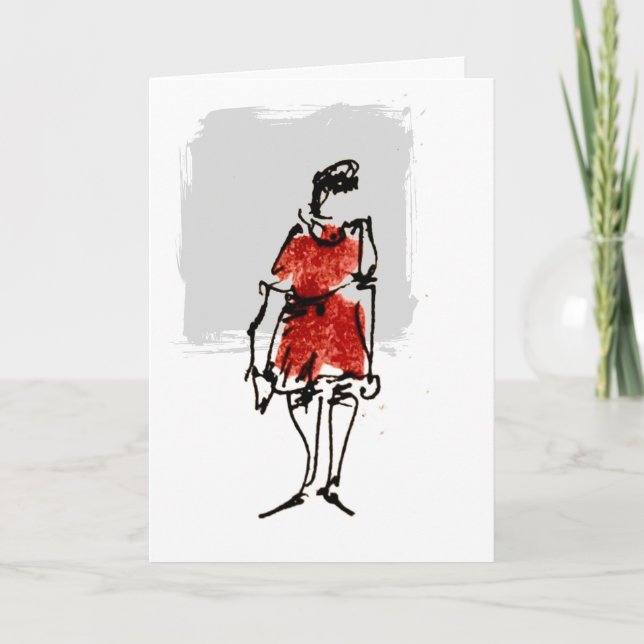 Tarjeta de cumpleaños mujer con vestido rojo (Anverso)