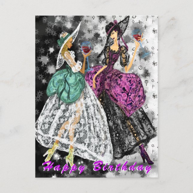 Tarjeta de cumpleaños Mujeres modernas que beben v (Anverso)