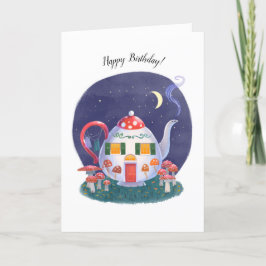 Tarjeta de cumpleaños Mushroom Teapot Cottage