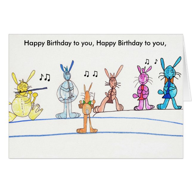 Tarjeta de cumpleaños musical conejos felices (Anverso (Horizontal))