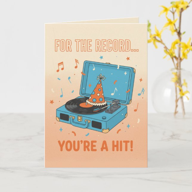 Tarjeta de cumpleaños musical de vinilo retro "For (flor amarilla)