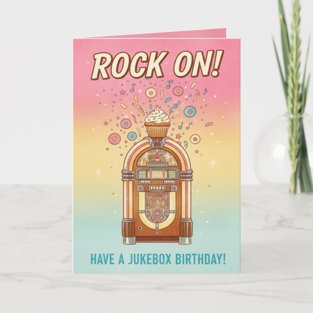 Tarjeta de cumpleaños musical Retro Jukebox Rock O (Anverso)