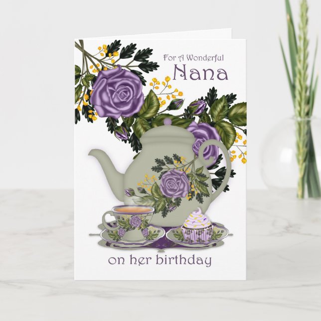 Tarjeta De Cumpleaños Nana Tea And Cupcake (Anverso)