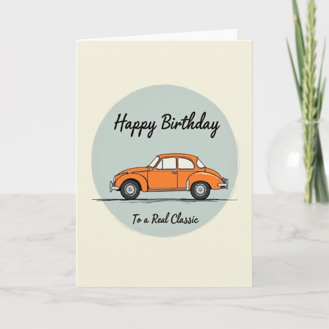 Tarjeta de cumpleaños naranja automático clásica (Anverso)