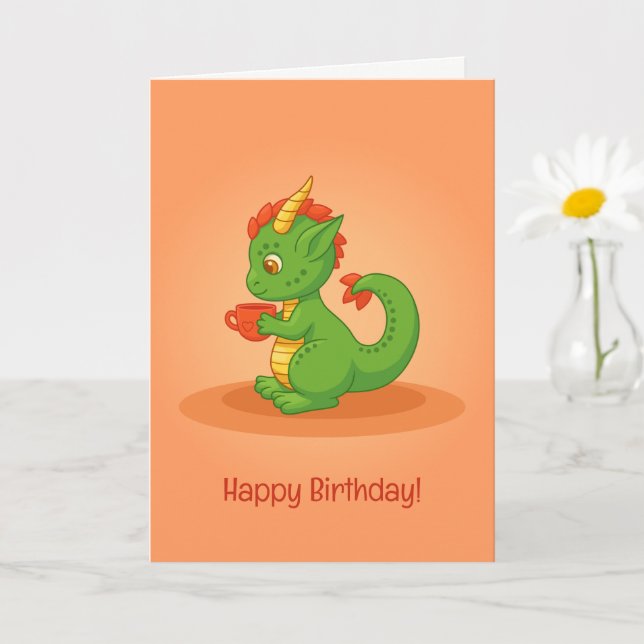 Tarjeta de cumpleaños naranja con adorable bebé dr (Planta pequeña)