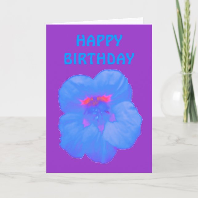Tarjeta de cumpleaños Nasturtium Bright Blue Retro (Anverso)