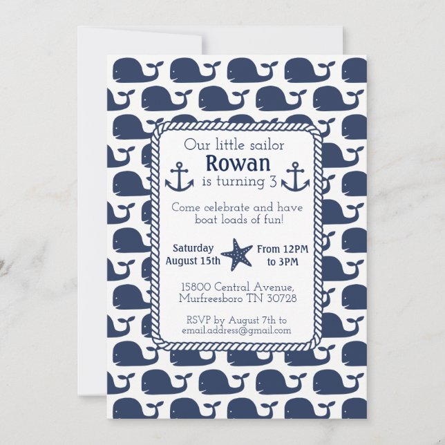 Tarjeta de cumpleaños náutica de la ballena (Anverso)