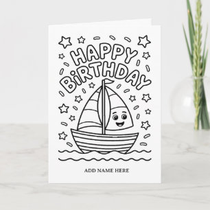 tarjeta de cumpleaños náutica plegable para colore